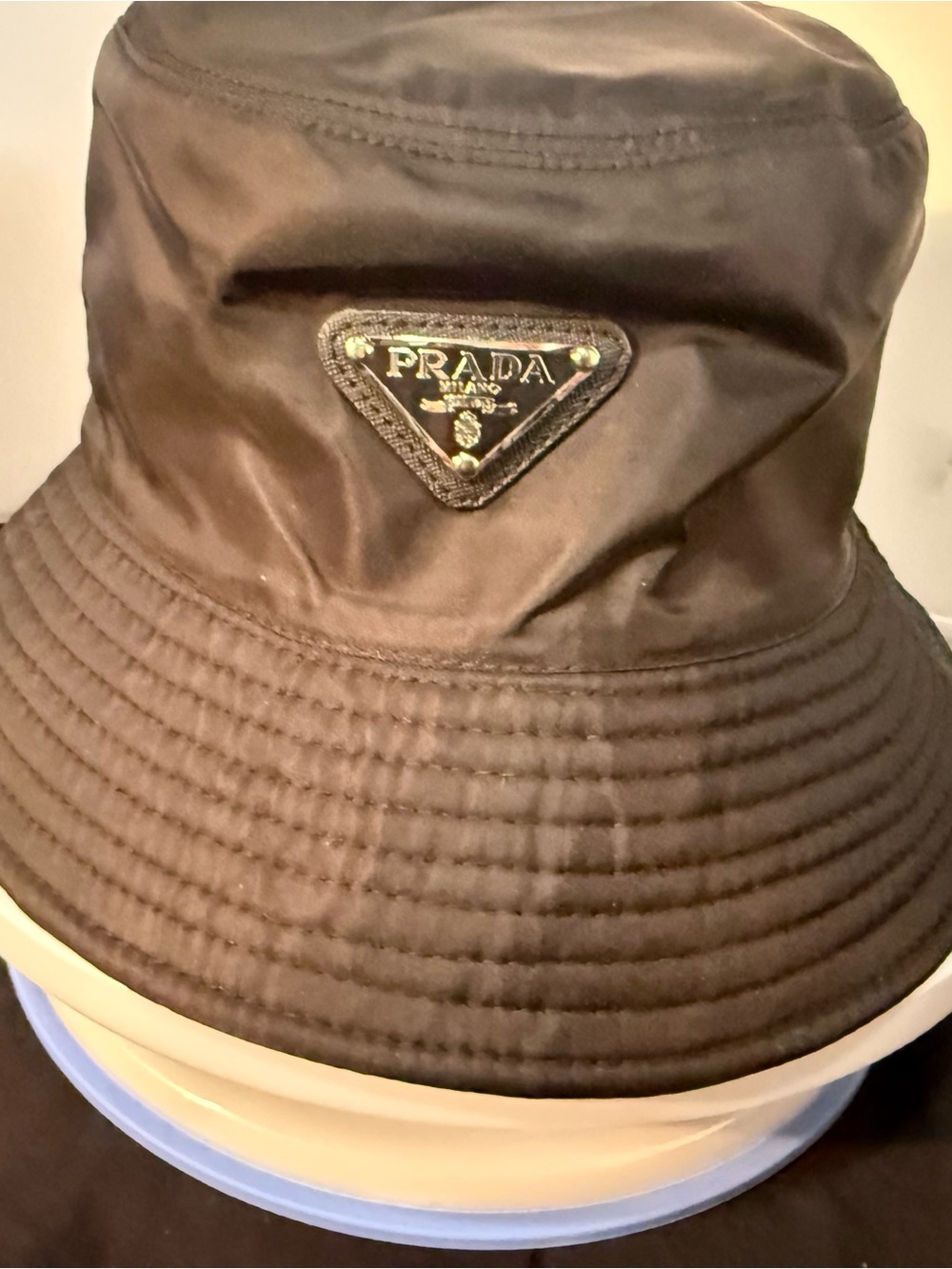 Prada Black Nylon Bucket Hat with Triangular Logo